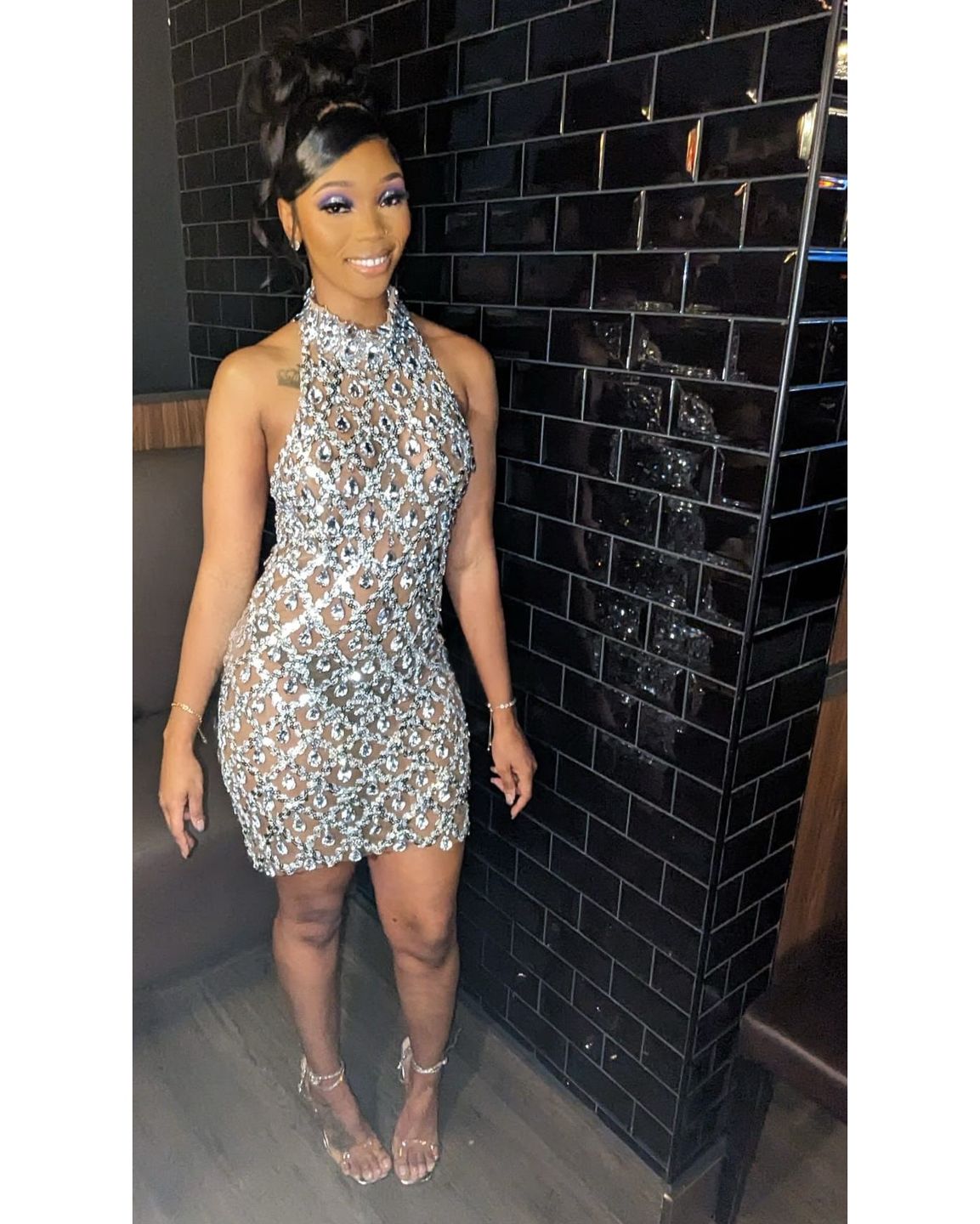 Customer photo review of Midnight Mini Rhinestone Dress (Ready To Ship)