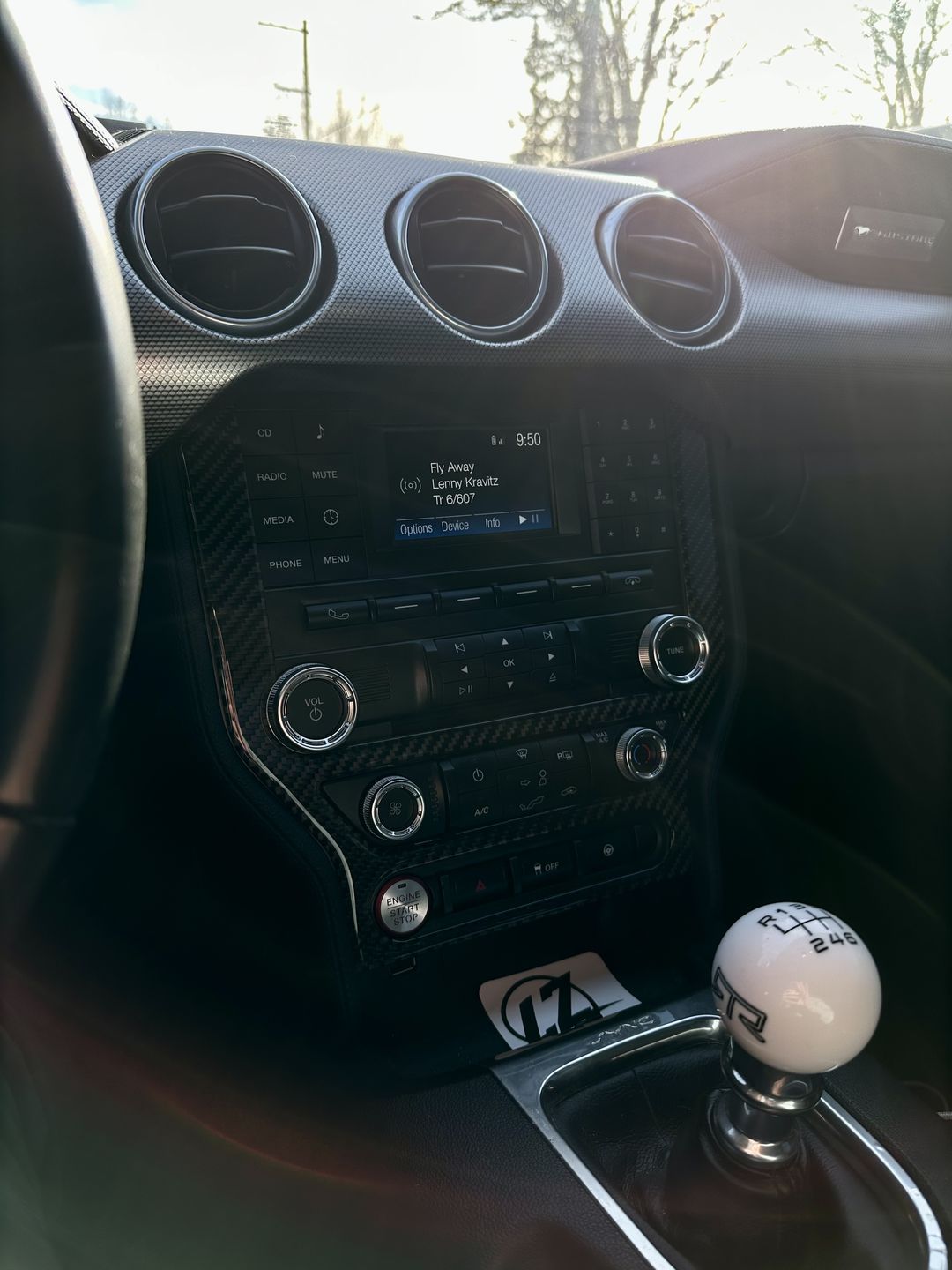Customer photo review of DynaCarbon™️ Carbon Fiber LHD Full Multimedia Console Frame Trim Overlay for Ford Mustang 2015-2022