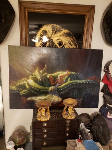 Customer photo review of Sleeping Dragon 20"x30" Oil on Wood Panel by Christopher Clark
