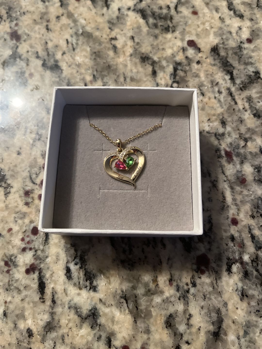 Customer photo review of Valentine's Day Gift Forever Love Birthstone & Diamond Heart Pendant Necklace