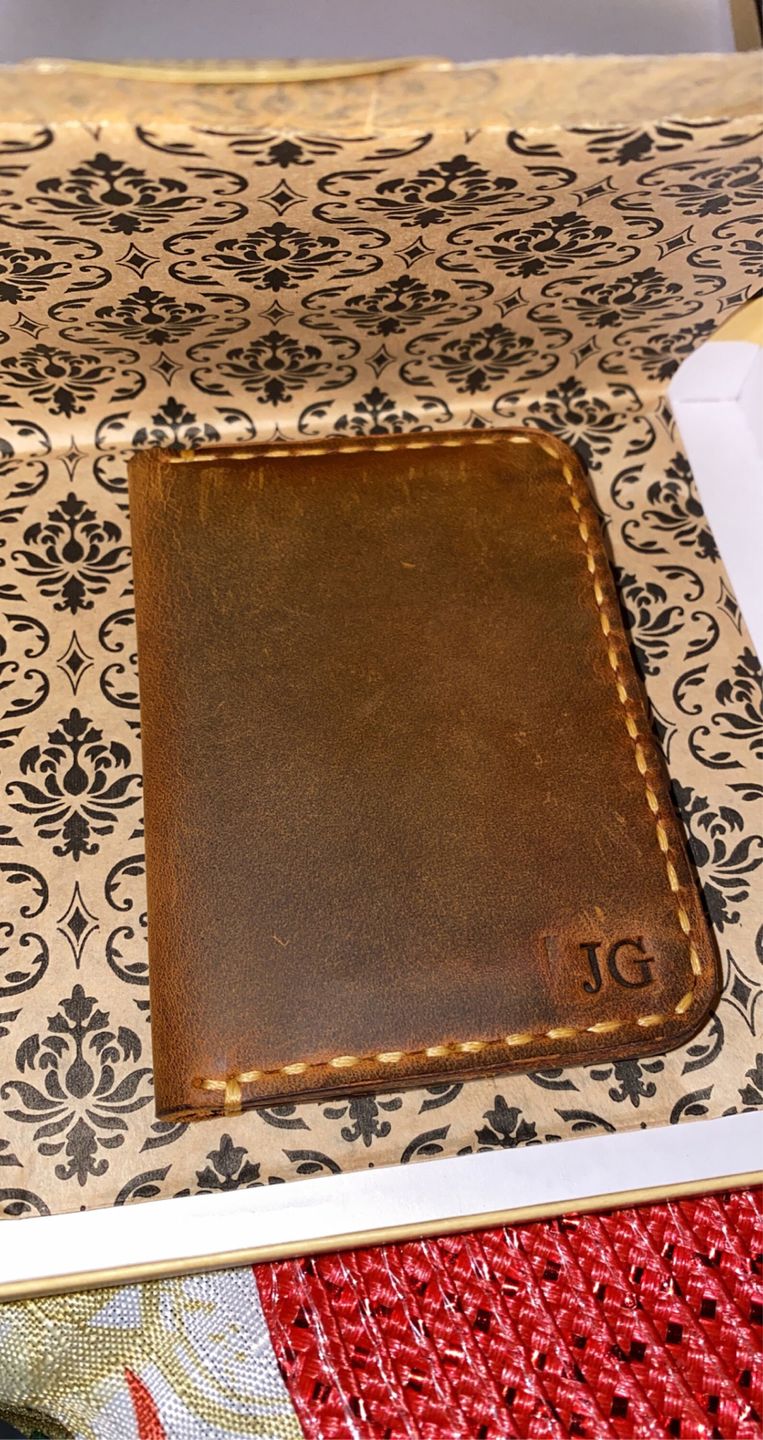 Customer photo review of Handmade Slim Front pocket wallet, The Wilder Slim Wallet,  Antique Leather Card Sleeve, Minimalist Personalized Card Holder