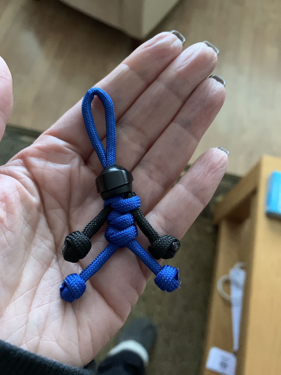 Customer photo review of Black Blue Biker Buddy Paracord Keychain