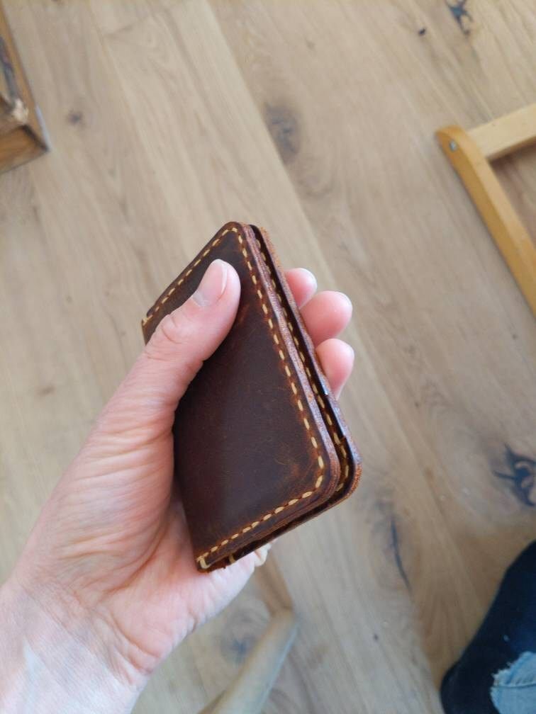 Customer photo review of Handmade Slim Front pocket wallet, The Wilder Slim Wallet,  Antique Leather Card Sleeve, Minimalist Personalized Card Holder