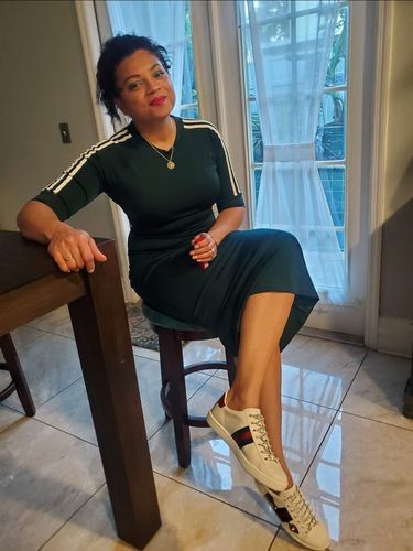 Customer photo review of Stripe-Sleeve Maxi Dress