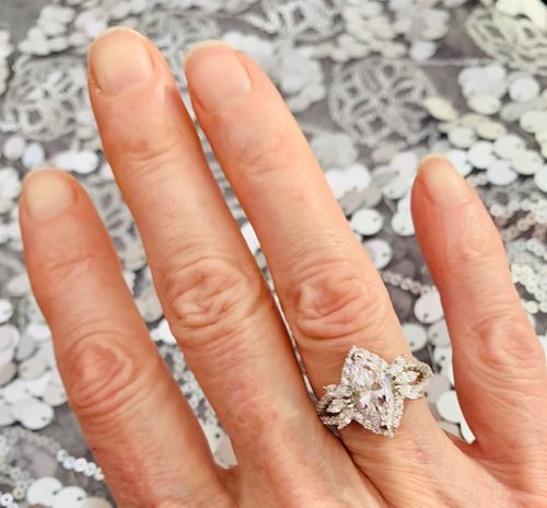 Customer photo review of Halo Flower Marquise CZ Split Shank Ring in Sterling Silver