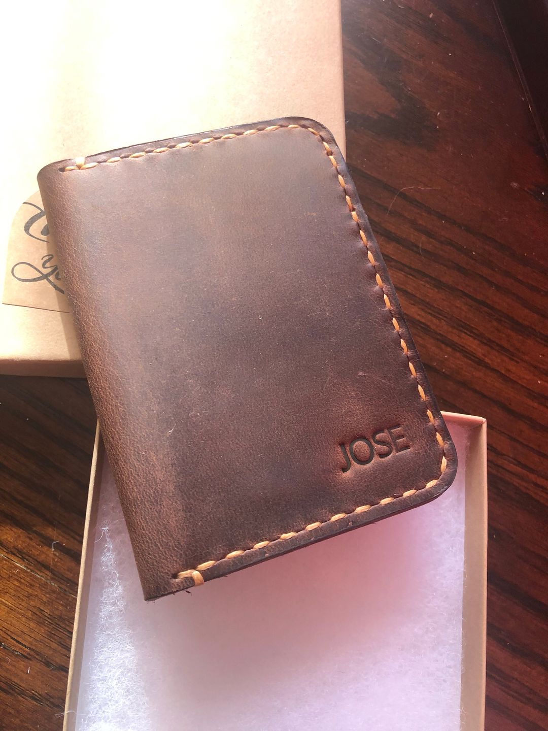 Customer photo review of Handmade Slim Front pocket wallet, The Wilder Slim Wallet,  Antique Leather Card Sleeve, Minimalist Personalized Card Holder