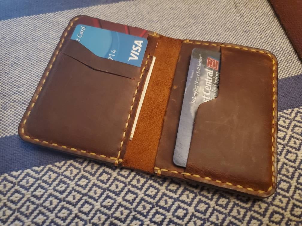 Customer photo review of Handmade Slim Front pocket wallet, The Wilder Slim Wallet,  Antique Leather Card Sleeve, Minimalist Personalized Card Holder
