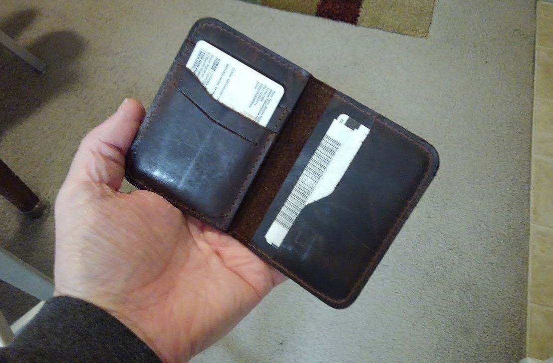 Customer photo review of Handmade Slim Front pocket wallet, The Wilder Slim Wallet,  Antique Leather Card Sleeve, Minimalist Personalized Card Holder