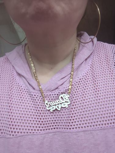 Customer photo review of Double Plated Heart Name Necklace with Hugs and Kisses Chain
