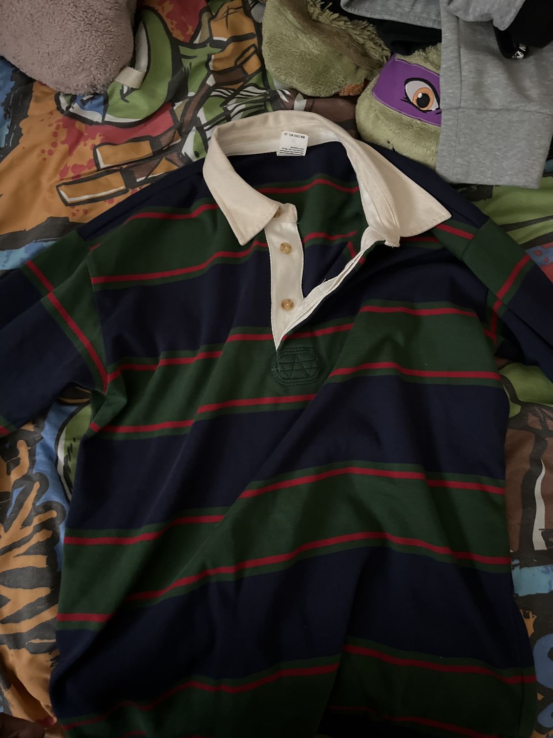 Customer photo review of Classic Fit Striped Jersey Rugby Shirt - Green/Navy/Red