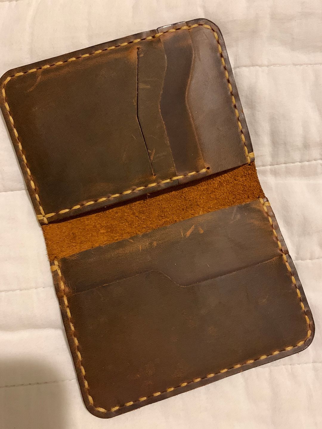 Customer photo review of Handmade Slim Front pocket wallet, The Wilder Slim Wallet,  Antique Leather Card Sleeve, Minimalist Personalized Card Holder