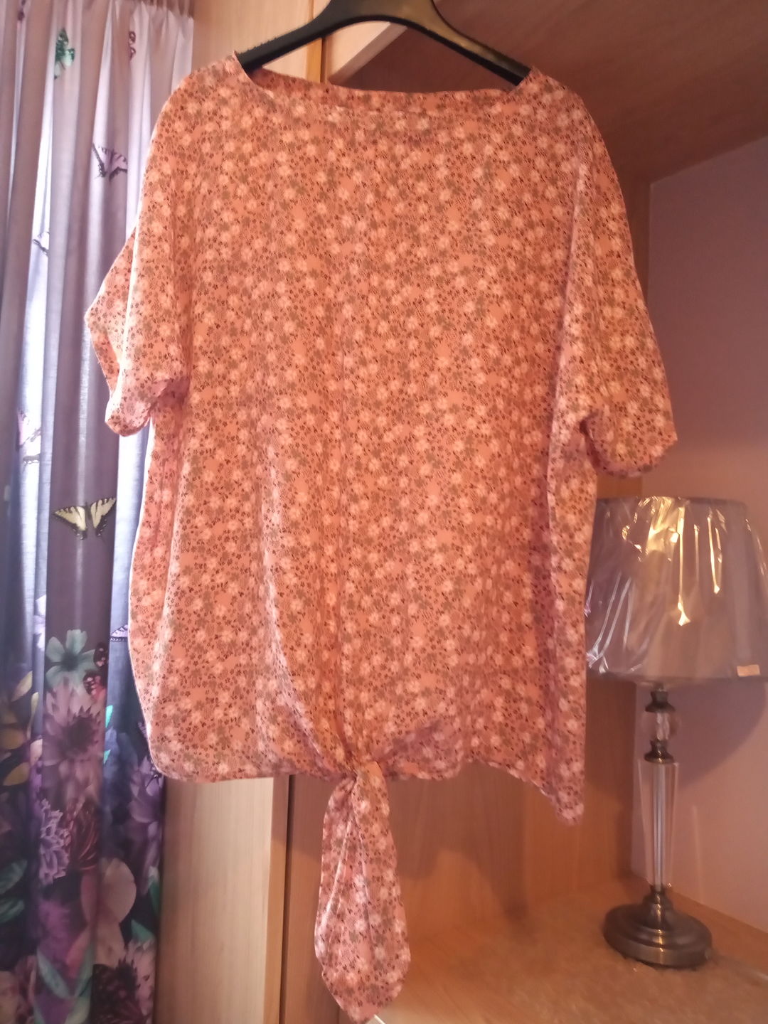 Customer photo review of Khaki and White on Peach Crepe Fabric