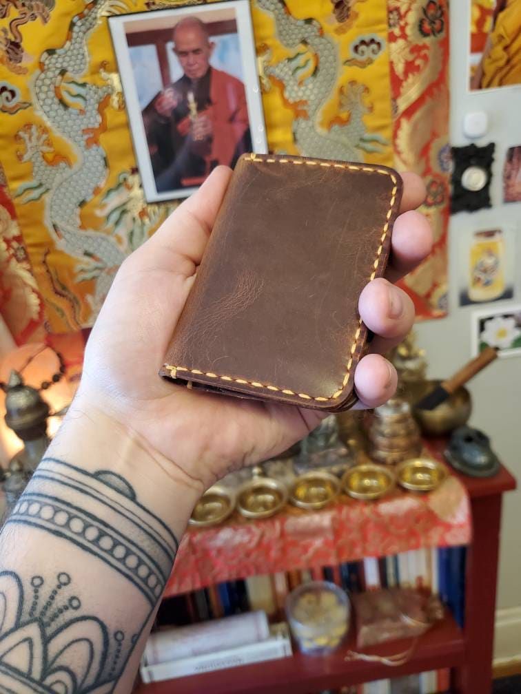 Customer photo review of Handmade Slim Front pocket wallet, The Wilder Slim Wallet,  Antique Leather Card Sleeve, Minimalist Personalized Card Holder