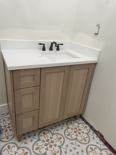 Customer photo review of Bridgeport 36" White Oak Bathroom Vanity, Right Sink