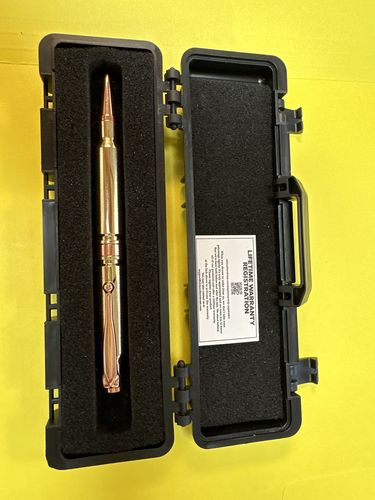 Customer photo review of .308 Real Bullet Authentic Brass Casing Refillable Twist Pen - Tactical Gift Box - Polished Brass