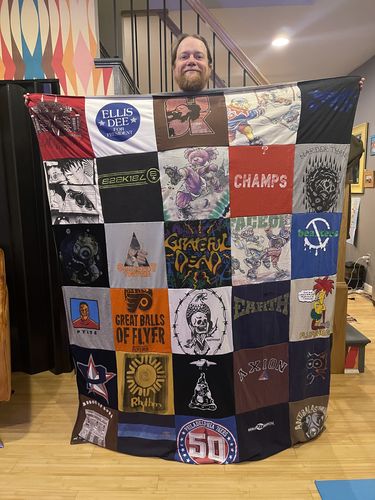 T-shirt quilt with music, art themes by Crissa from PA