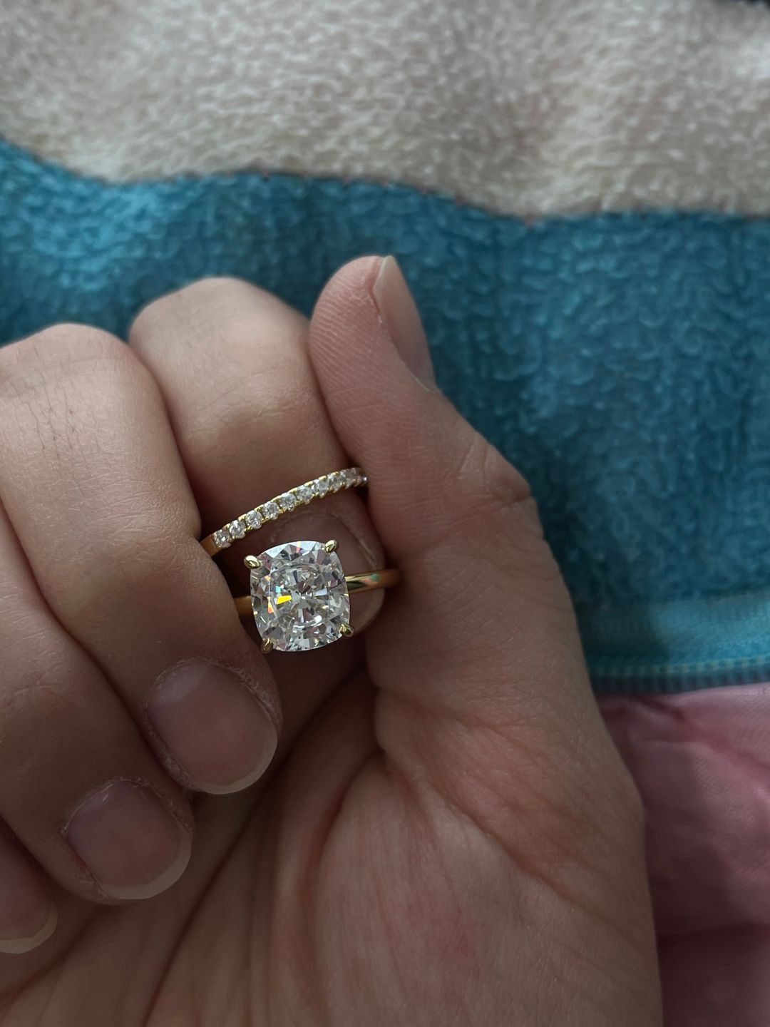 Customer photo review of S925 Classic 3.0 Carat Cushion Cut Bridal Set In Sterling Silver Stackable Wedding Rings