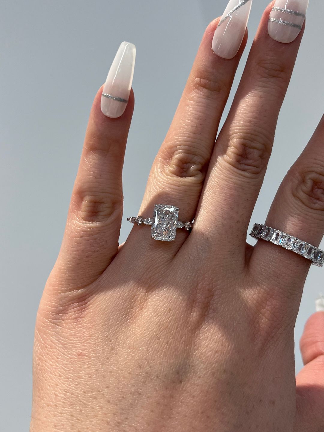 Customer photo review of S925 Sparkle 3.5Ct Radiant Cut Engagement Ring For Women In Sterling Silver