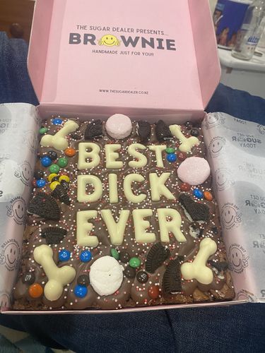 Customer photo review of Custom message dick brownie