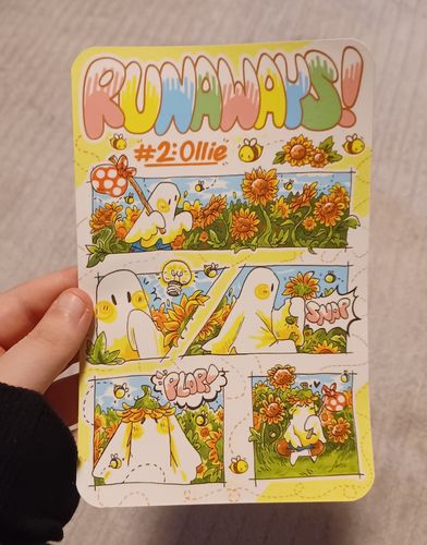 Customer photo review of V2 Runaway Ghosts Comic Sticker Sheet: Ollie