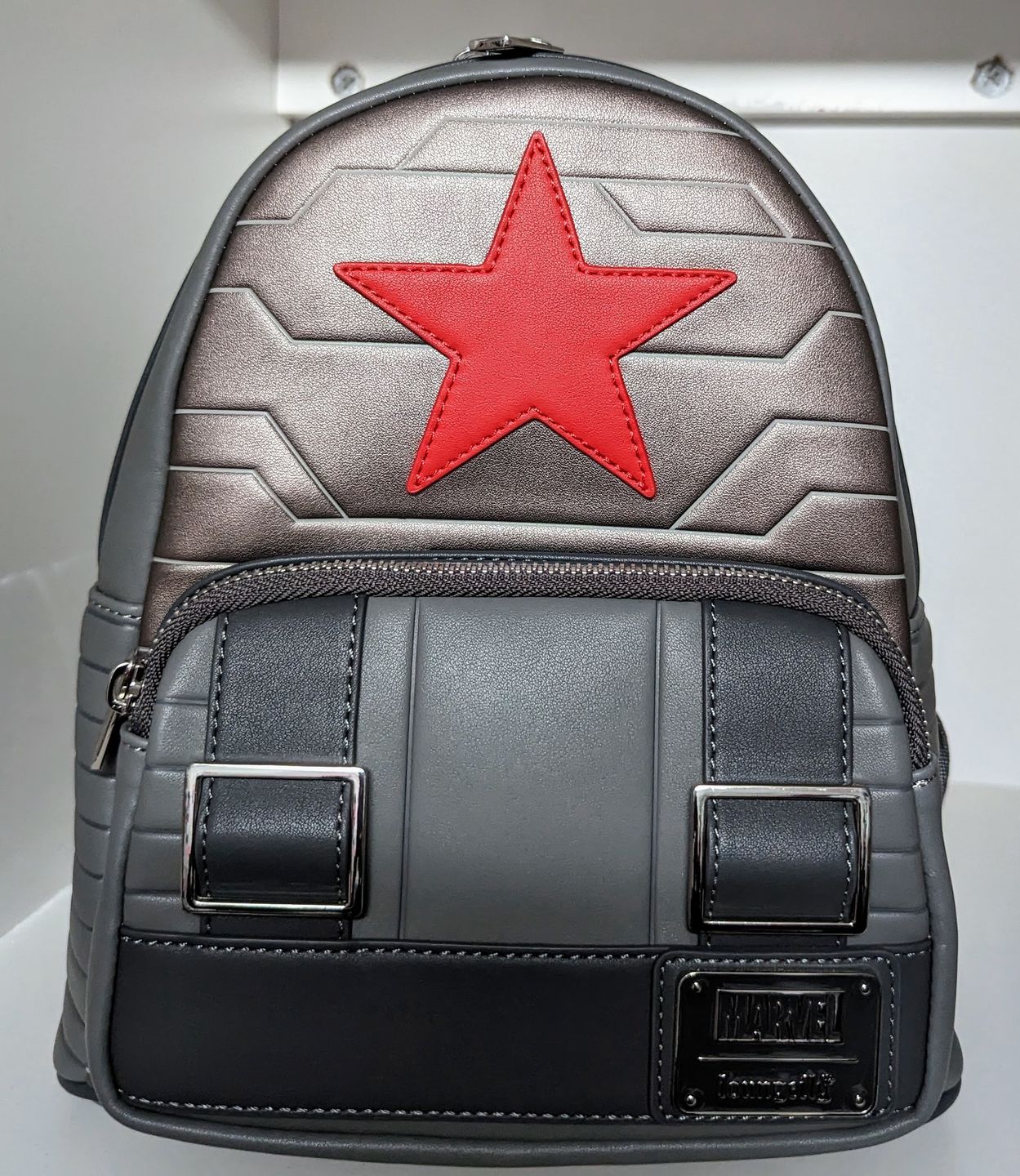 Customer photo review of Loungefly Marvel Winter Soldier Cosplay Mini Backpack