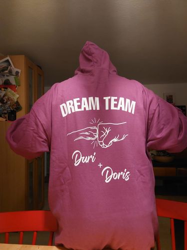 Customer photo review of Dream Team Fauststoß - Individueller Hoodie Unisex Rückendruck