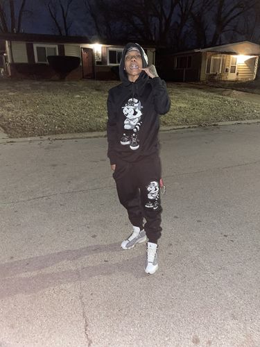 Customer photo review of Men Cash Addicted Chenille Hoodie and Joggers Set