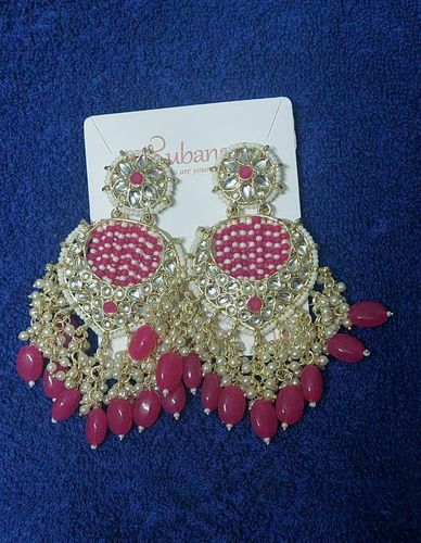 Customer photo review of Rubans Gold Plated Chandbali Earrings With Pink And White Beads
