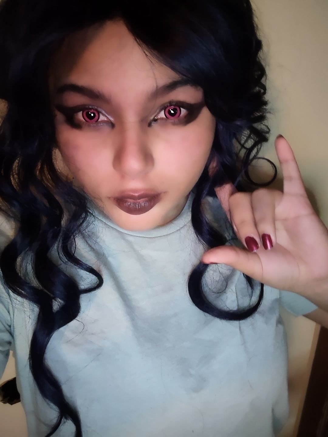 Customer photo review of Halloween Starry Sky Anime Yandere Pink Colored Contact Lenses