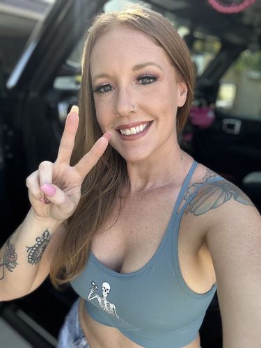 Customer photo review of Salty Savage Ladies Peace Skeleton V Cut Sports Bra | Powder Blue