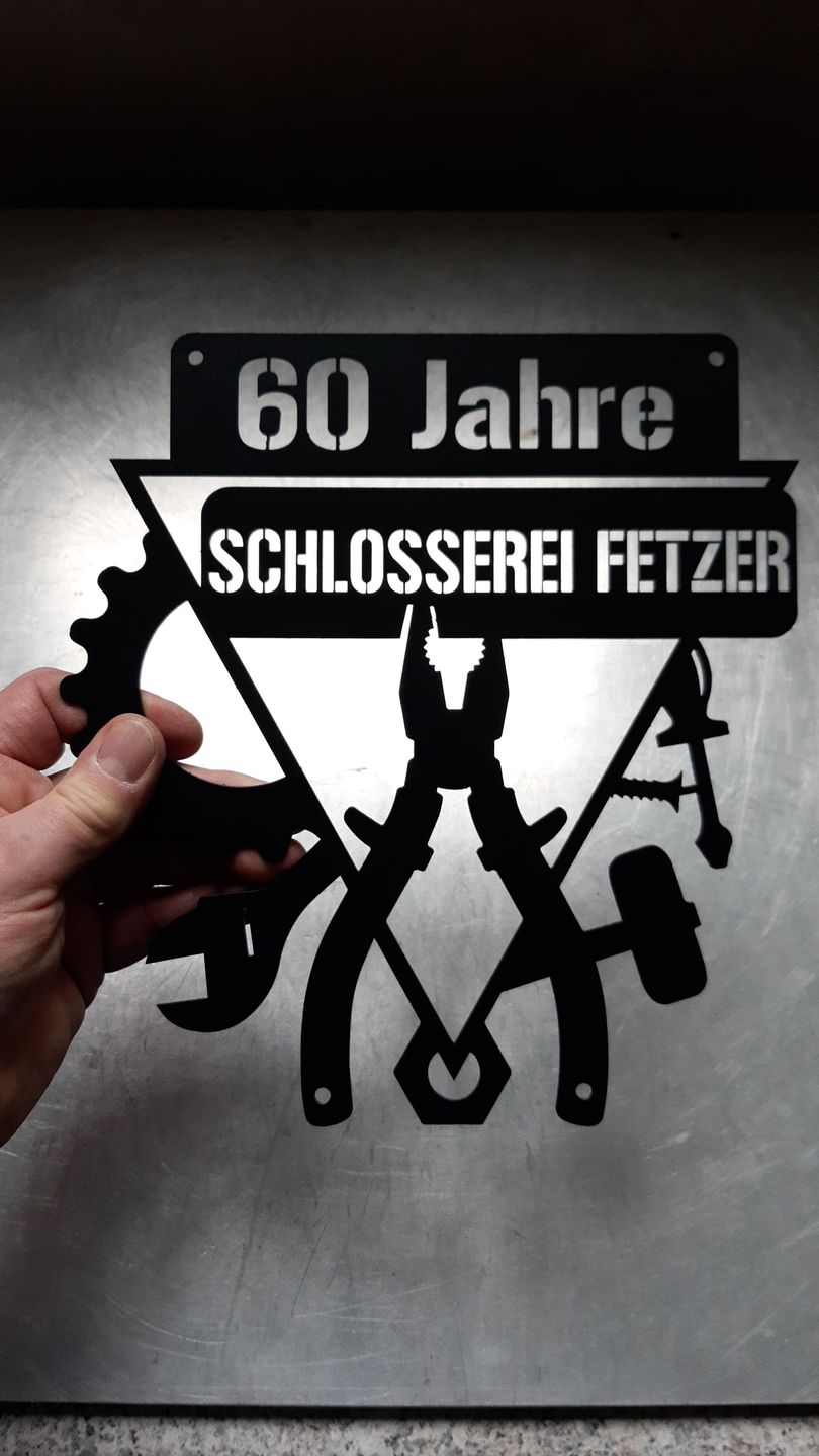 Customer photo review of Werkstattschild - Dreieck aus edlem Stahl (personalisierbar)