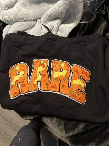 Customer photo review of Men RARE Camo Orange Chenille Hoodie