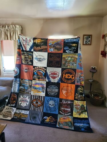 T-shirt quilt with motorcycles, travel themes by joseph from PA