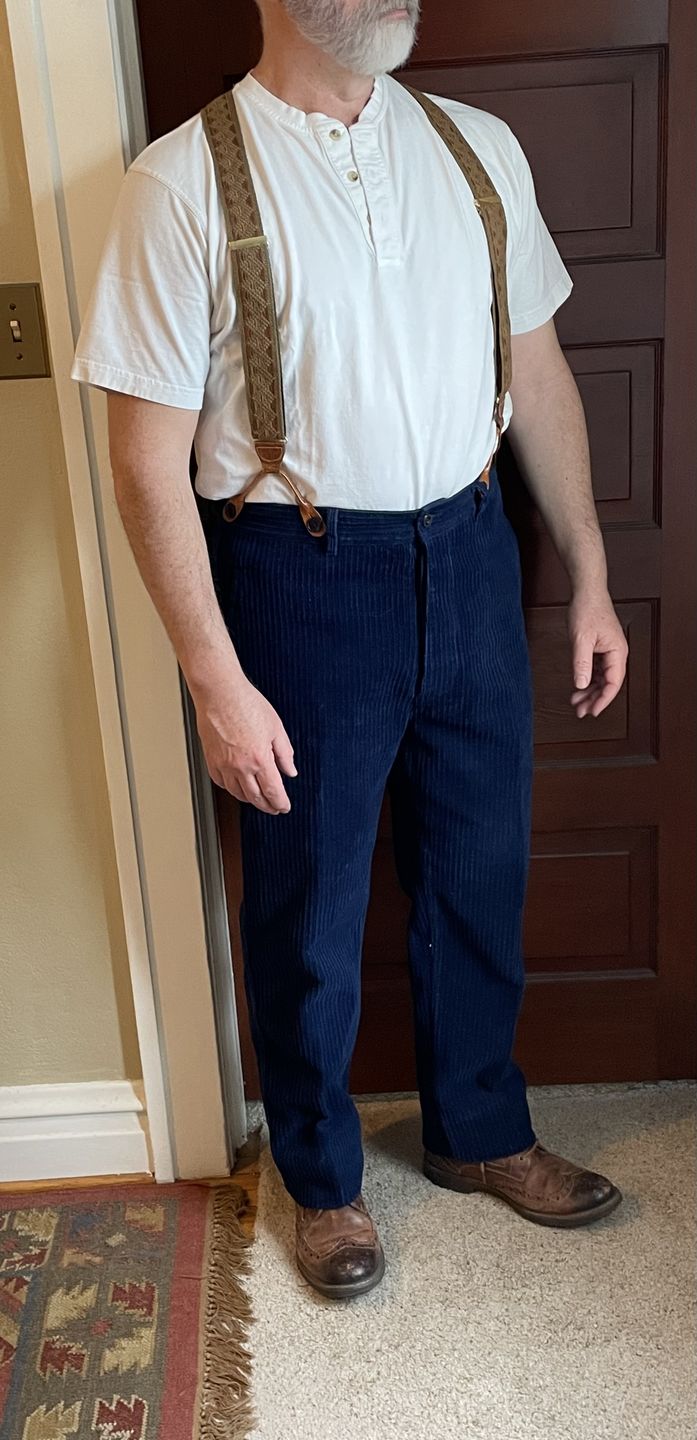 Customer photo review of 1920s Indigo Corduroy Work Pants