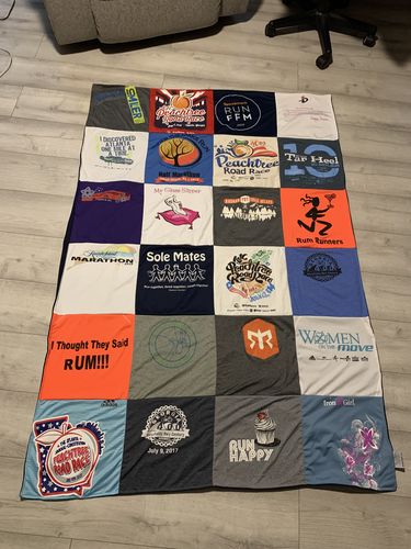 T-shirt quilt with running, marathons themes by Stephanie from GA