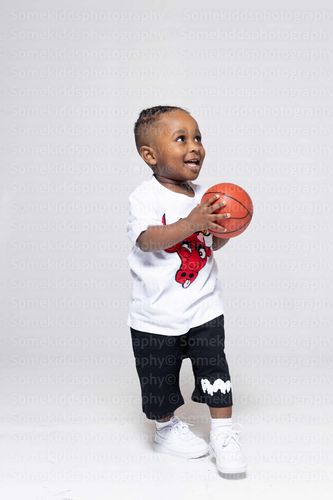 Customer photo review of Kids Bulls Chenille Crew Neck and Raw Drip White Chenille Cotton Shorts Set - White Tees / Black Shorts