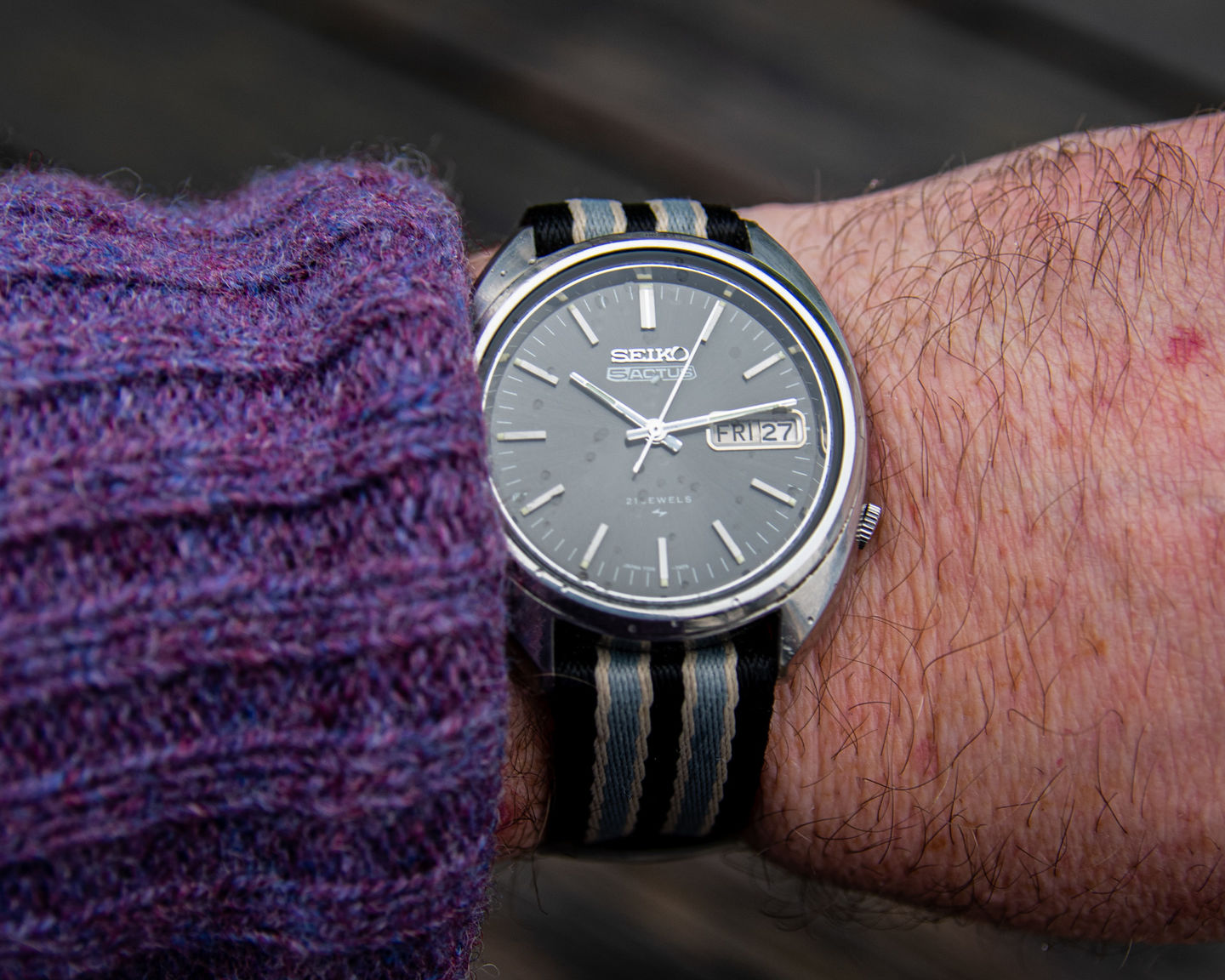 Customer photo review of Premium Woven Military Style Watch Strap - Black, Grey and Beige (No Time To Die Strap)