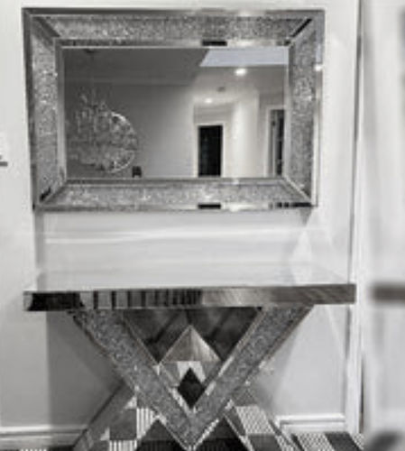 Customer photo review of Beveled Rectangle Crystal Console & Mirror Set