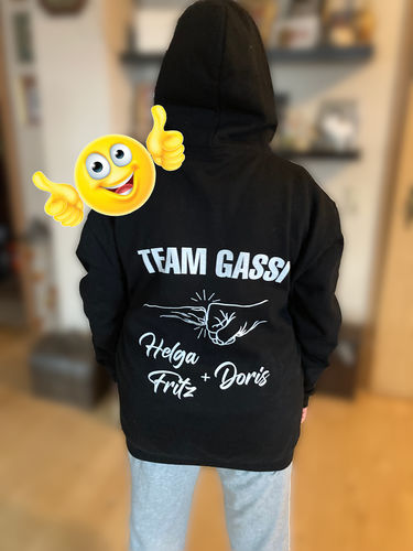 Customer photo review of Team Gassi Fauststoß - Individueller Hoodie Unisex Rückendruck