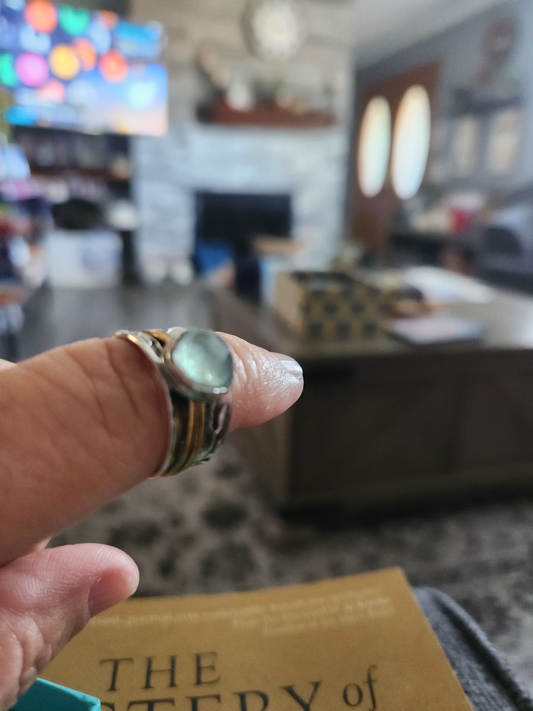 Customer photo review of Aquamarine Spinner Ring Inspired by Nature Sterling Silver