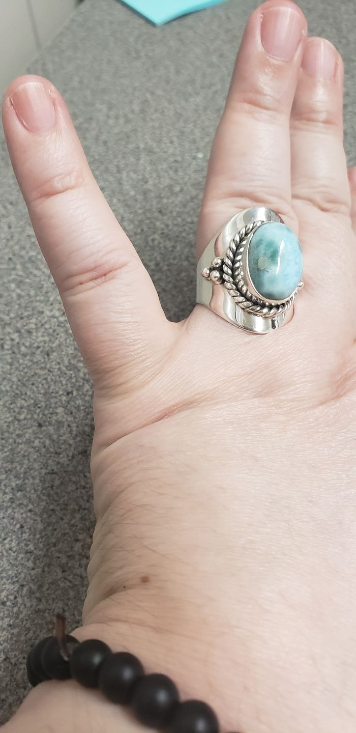 Customer photo review of Larimar Sterling Silver Boho Ring for Women