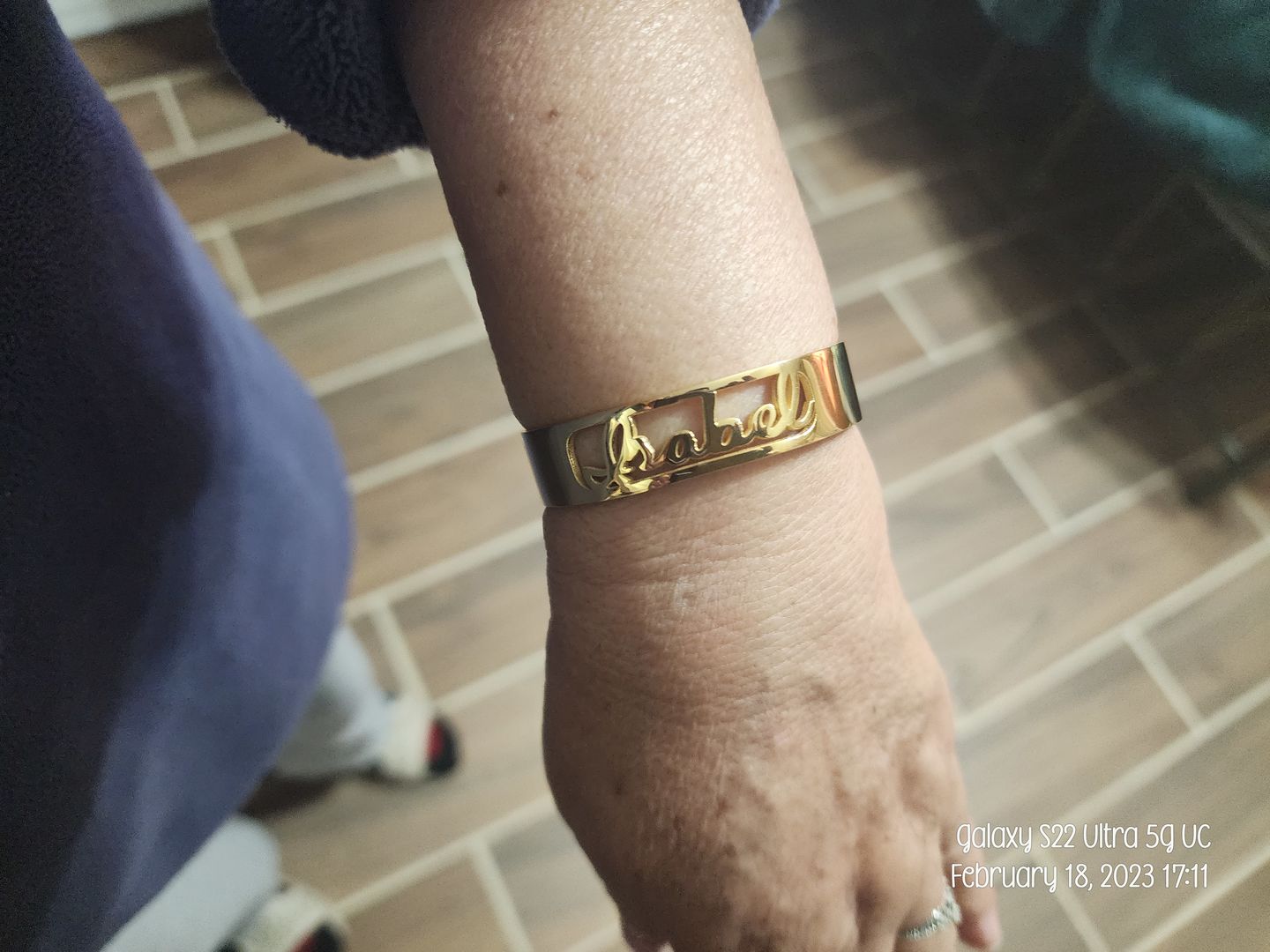 Customer photo review of Cutout Script Name Bangle