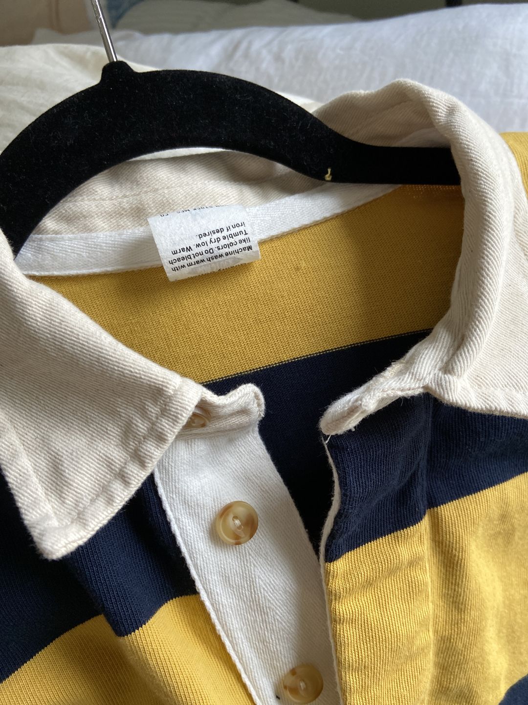 Customer photo review of Classic Fit Striped Jersey Rugby Shirt - Yellow/Navy