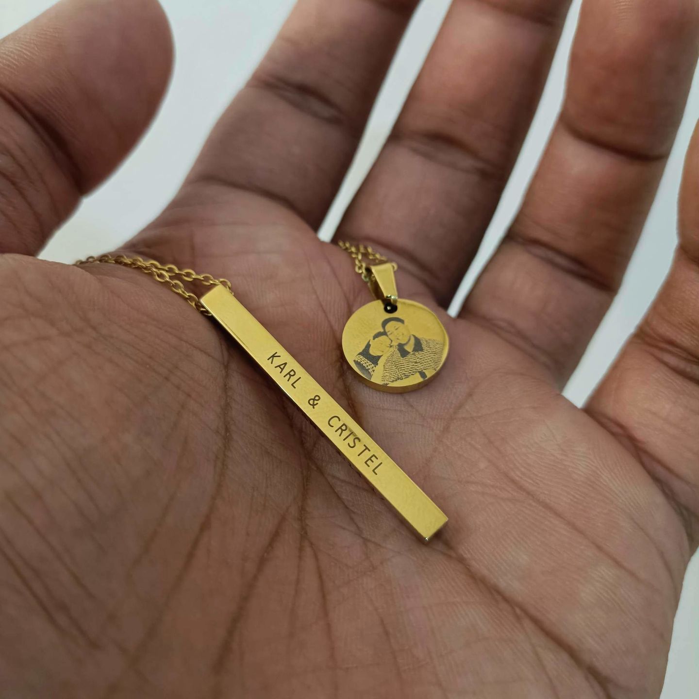 Customer photo review of GOLD Personalized BAR Necklace