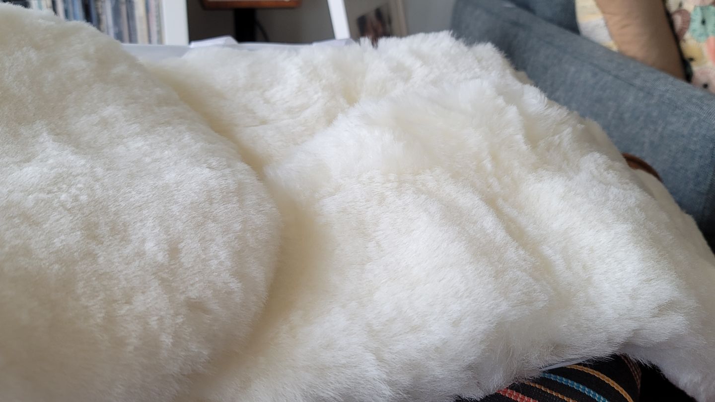 Customer photo review of Sheepskin Rug for Babies, 100% Natural, Shorn Lambskin Wool, 2 x 3 Feet, Ivory
