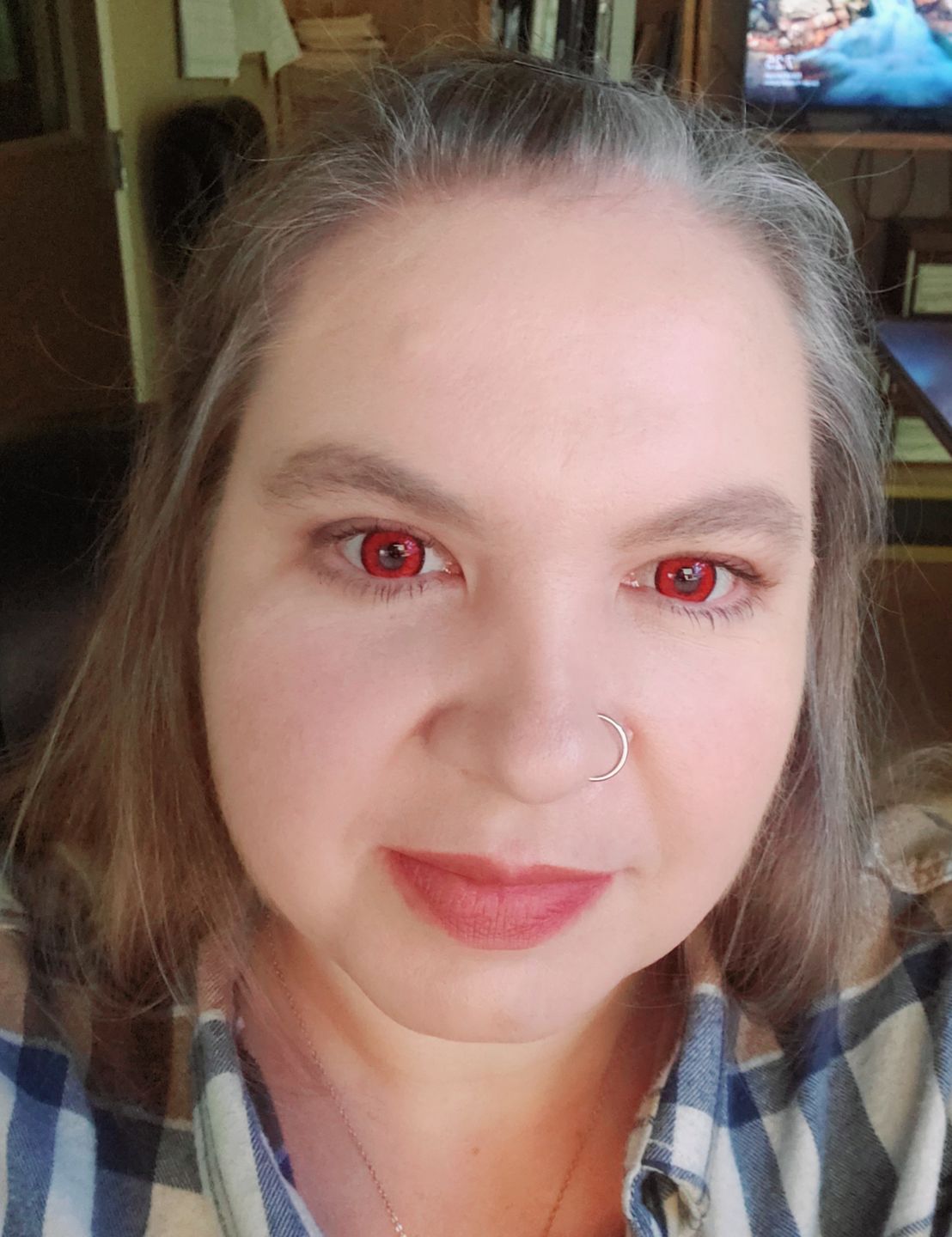 Customer photo review of Cosplay ICE Red Prescription Colored Contact Lenses