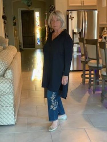Customer photo review of Joseph Ribkoff Midnight Blue Button-Down Long Sleeve Hi-Low Blouse 221303 NEW