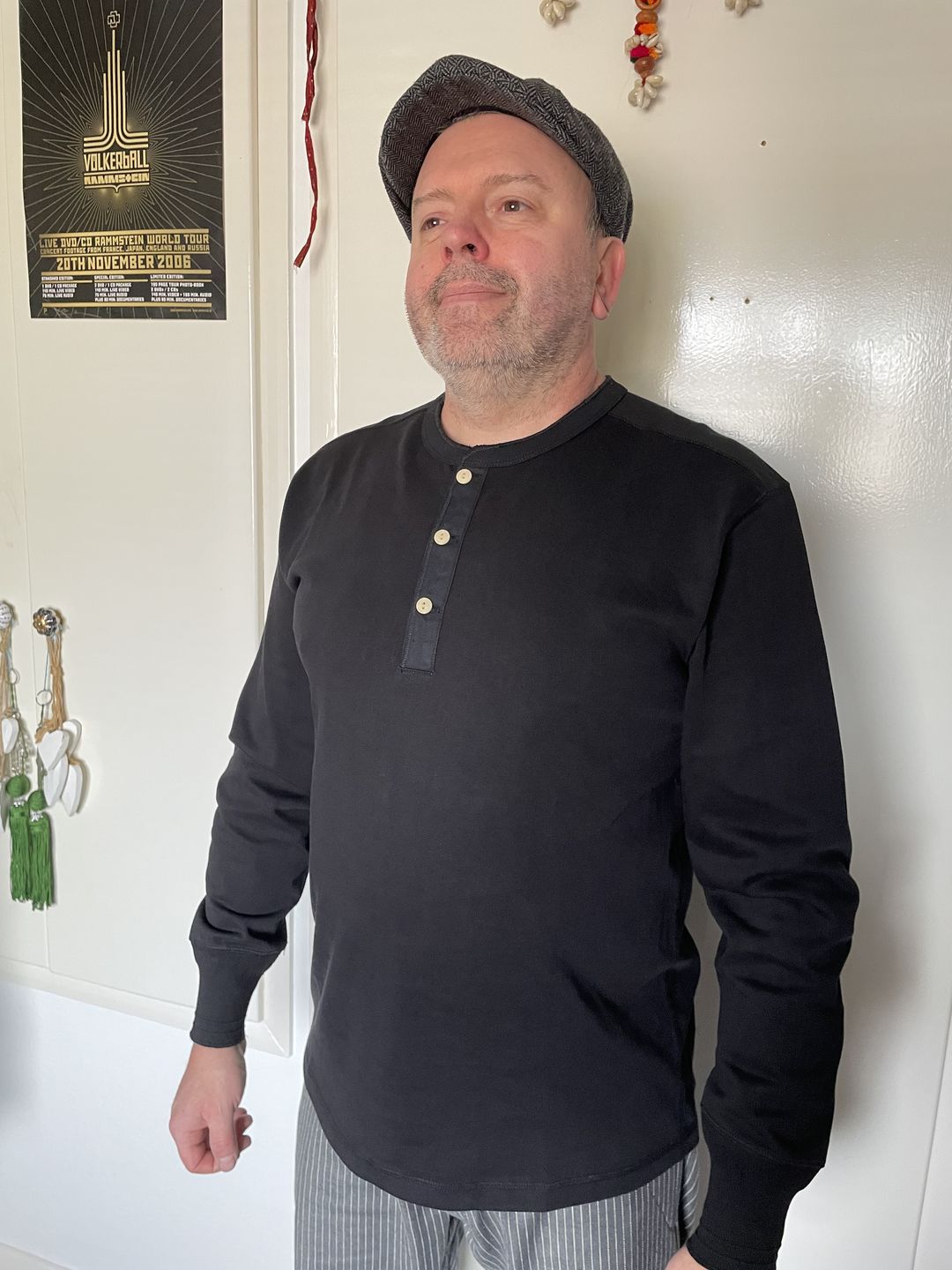 Customer photo review of Vintage Long Sleeve Henley Shirt - Black