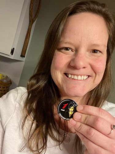 Customer photo review of 1 to 50 Year Woman Serenity AA/NA Sobriety Medallions - Tri-Plate Chips/Coins