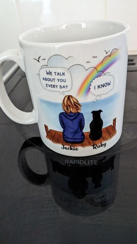 Customer photo review of Girl and Dog - We talk about you everyday - Personalised Mug